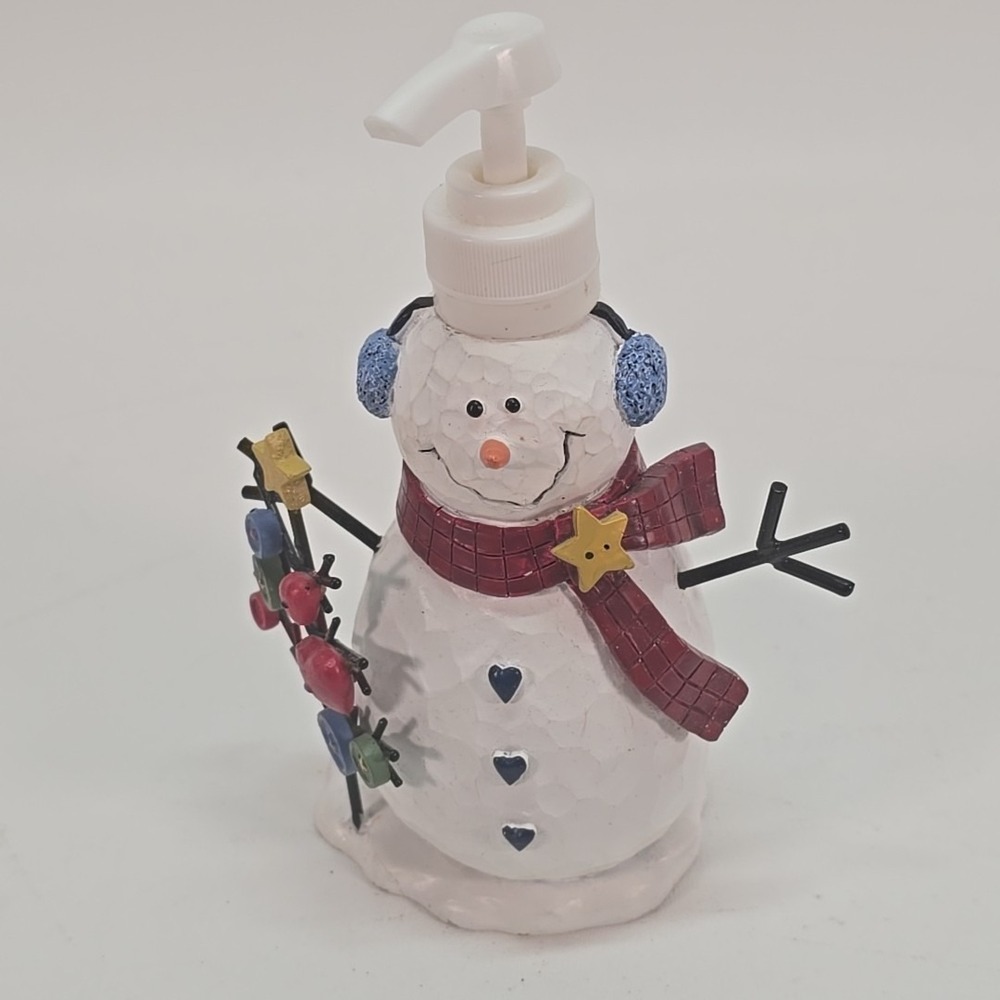 Snowman Soap Lotion Dispenser Ceramic Christmas Holiday Bathroom Kitchen Decor
